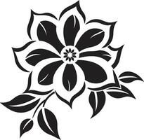 Outlined Blossom Black Design Stark Botanical Structure Monochrome Emblem vector