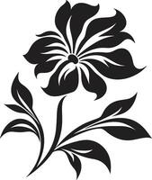 intrincado floral bosquejo monocromo icónico logo negrita pétalo marco de referencia negro icono vector