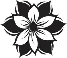 Intricate Blossom Outline Black Emblem Simple Botanical Framework Monochrome Iconic Symbol vector