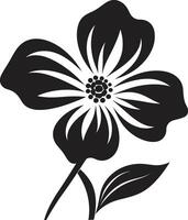 Botanical Outline Monochrome Symbolic Thickened Flower Contour Black Iconic Frame vector