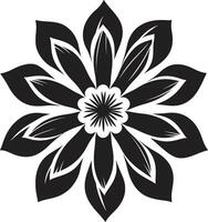 Solid Floral Sketch Black Iconic Floral Frame Bold Bloom Structure Monochrome Designated Emblem vector