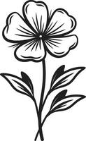 sencillo incompleto pétalo negro mano dibujado logo a mano floral emblema monocromo bosquejo vector