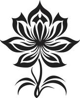 Intricate Bloom Sketch Black Emblematic Flower Icon Botanical Outline Monochrome Designated vector