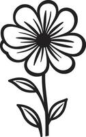 sencillo garabatear florecer monocromo bosquejo icono a mano incompleto flor negro emblema vector