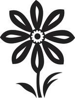 Bold Floral Contour Monochrome Iconic Frame Thickened Bloom Structure Black Symbolic Icon vector
