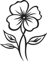 caprichoso floral contorno negro mano dibujado emblema artesanal florecer bosquejo monocromo emblema vector