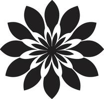 Simplified Petal Framework Black Iconic Emblem Intricate Floral Contour Monochrome Design Icon vector