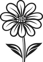 Whimsical Flower Emblem Black Hand Drawn Design Artisanal Floral Sketch Hand Drawn Emblem vector