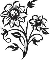 Simple Bloom Contour Monochrome Logo Bold Floral Structure Black Emblem vector