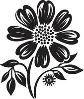 engrosado floración contorno monocromo icono sencillo flor bosquejo negro emblemático icono vector