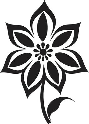 Solid Blossom Sketch Monochrome Vectorized Emblem Intricate Petal Frame Black Symbolic