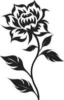 Simple Floral Contour Monochrome Sketch Solid Flower Outline Black Design Emblem vector