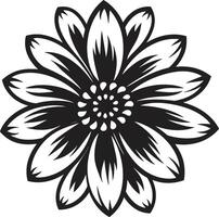 Simplified Floral Sketch Monochrome Iconic Design Robust Petal Structure Black Iconic Emblem vector