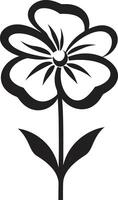 Freehand Sketchy Flower Black Emblem Whimsical Floral Design Hand Drawn Emblematic Icon vector