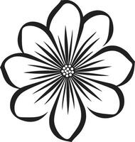 Sketchy Bloom Design Black Hand Drawn Symbol Artistic Floral Emblem Monochrome Icon vector