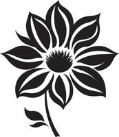 Thickened Floral Sketch Black Iconic Emblem Minimalist Petal Framework Monochrome Emblematic Logo vector