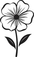 Freehand Bloom Emblem Monochrome Sketchy Design Whimsical Petal Sketch Black Designated Logo vector