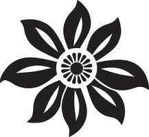 intrincado floral contorno monocromo emblema bosquejo botánico carrera negro icónico flor diseño vector