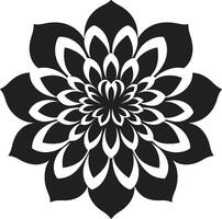 Minimalist Petal Sketch Monochrome Emblematic Logo Intricate Blossom Outline Black Emblem vector