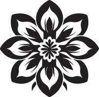 Botanical Stroke Black Iconic Flower Design Simple Bloom Framework Monochrome Emblem vector