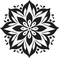 Bold Floral Contour Black Design Simplistic Flower Frame Monochrome Emblematic Symbol vector