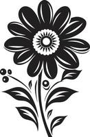 Bold Bloom Framework Black Symbol Simplistic Floral Sketch Monochrome Iconic Design vector