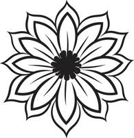 Artistic Floral Etching Monochrome Vectorized Emblem Handcrafted Petal Sketch Black Emblematic Design vector