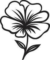hecho a mano floración contorno monocromo emblema sencillo incompleto flor negro designado icono vector