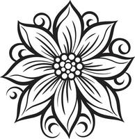 Ethereal Petal Impression Emblematic Design Singular Blossom Element Black Icon vector