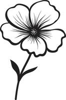 Whimsical Flower Emblem Black Hand Drawn Design Artisanal Floral Sketch Hand Drawn Emblem vector