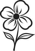 Whimsical Bloom Sketch Black Designated Icon Artisanal Flower Gesture Monochrome Hand Drawn Logo vector
