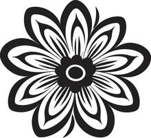 Sketch Style Floral Emblem Hand Drawn Monochrome Icon Artistic Handcrafted Bloom Black Emblematic Sketch vector