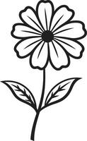 Hand Rendered Bloom Sketch Monochrome Emblem Icon Scribbled Doodle Flower Black Emblem vector