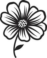 Expressive Flower Sketch Black Design Logo Freehand Bloom Outline Monochrome Symbol vector