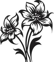 Winter Flower Artistry Black Iconic Symbol Icy Floral Sketch Emblematic Design vector