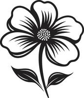 Sketchy Bloom Design Black Hand Drawn Symbol Artistic Floral Emblem Monochrome Icon vector