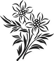 Icy Bloom Detail Emblematic Black Logo Chill Blossom Sketch Iconic Design vector