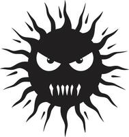 Blazing Fury Angry Suns in Black Searing Sunburst Angry Sun vector