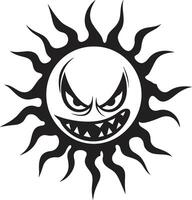 Blazing Fury Angry Suns in Black Searing Sunburst Angry Sun vector