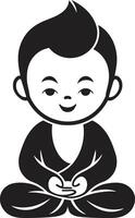 Peaceful Prodigy Buddha Cartoon Kid Enlightened Infant Zen Emblem vector