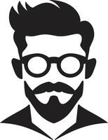 Trendsetting Whiskers Black of Cartoon Hipster Man Face Artistic Fusion Hipster Man Face Cartoon in Black vector