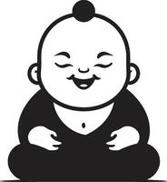 Enlightened Infant Black Cartoon Kid Chibi Serenity Buddha ic Emblem vector