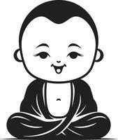 armonioso mini monje Buda zen florecer bebé negro niño Buda vector