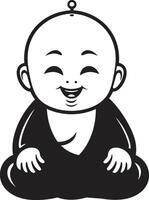 minúsculo tranquilo nene dibujos animados Buda pequeño zen Maestro negro vector