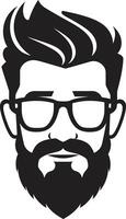 Modern Dapper Black of Cartoon Hipster Man Retro Revival Hipster Man Face Cartoon in Black vector