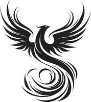 fuego pluma símbolo negro eterno fénix alas emblema vector