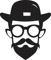 Contemporary Charm Black of Cartoon Hipster Man Face Sleek Styling Hipster Man Face Cartoon in Black vector