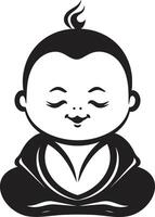 zen pequeño uno negro niño Buda pacífico prodigio dibujos animados zen silueta vector