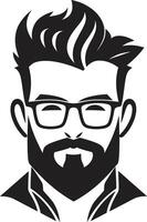 Retro Revival Hipster Man Face Cartoon in Black Trendy Whiskers Cartoon Hipster Man Face Black vector