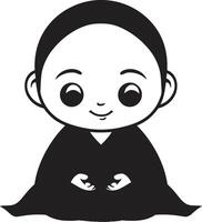 ilustrado infantil zen emblema chibi serenidad negro Buda emblema vector